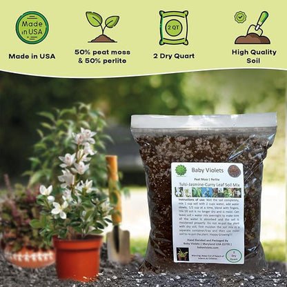 Tulsi/Holy Basil/Curry Leaf/Jasmine Plant Potting Soil Mix Peat Moss & Perlite (½ Gallon / 2 quarts).