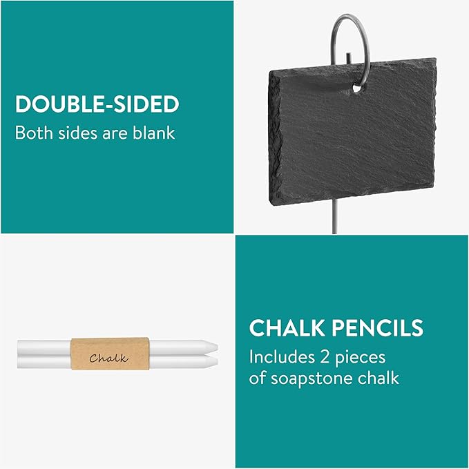 Navaris Slate Plant Labels (15 Pieces) - Garden Marker Label Signs with Stakes - Markers for Plants, Vegetables, Herb Gardens - with Chalk Pencils - Rectangular (Pack of 2)