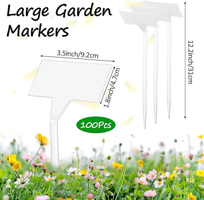 100 Pcs Large Plastic Plant Labels, 12.2 Inch White T-Type Waterproof Garden Markers for Pots, Flowers, Vegetables, Nursery and Outdoor Use