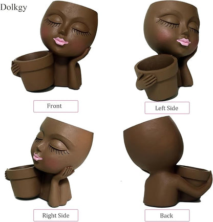 Face Flower Pot Head Planter, Face Planter Black Woman Unique Planters for Indoor Outdoor Plants, Novelty Plant Pots Lady Head Vase with Drainage Hole for Home Garden Succulents Cactus