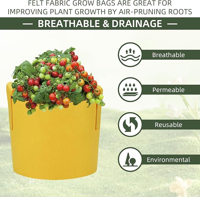 6 Pack 15 Gallon Grow Bags, Colorful Fabric Plant Pots with Handles, Garden 10 Gal Fabric Grow Pots, Vegetable Plant Growing Bags for Garden (15 Gallon)
