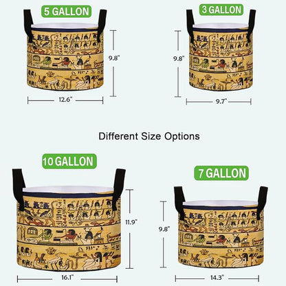 3 Gallon Old Egyptian Papyrus and Hieroglyph Garden Breathable Grow Bag Thickened Heavy Duty Plant Pot Containers with Handles for Potato Tomato Fruits Vegetables Flowers
