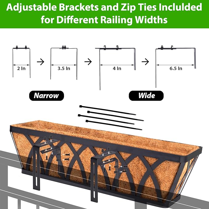 HKZ Deck Balcony Railing Planter Window Boxes - 4 Pack 24 Inch Planter Box, Balcony Planters Railing Hanging, Window Boxes Outdoor Fence Planters