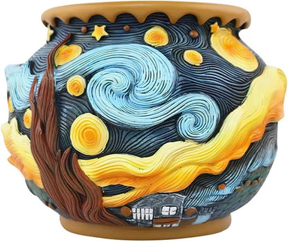Starry Night Planter Pots/Vase Van Gogh Inspired Acolorful Art Resin Flower Pot with Drainage Hole for Indoor Plant Home Balcony Decor