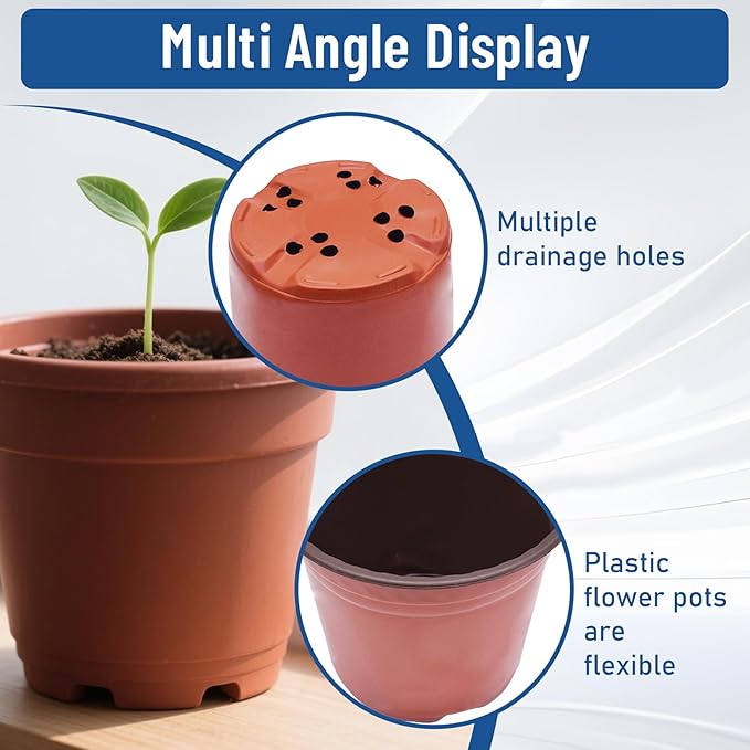 WFLNHB 100 Pack 8 Inch Nursery Pots Plastic Plant Pots Flexible Seedling Pot for Indoor and Outdoor Use