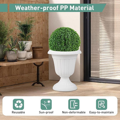 Giantex 18" Tall Vintage Planters Set of 4, Urn Plastic Flower Pots with/Pedestal Base & Pre-Marked Drain Hole, Indoor Outdoor Decorative Plant Containers for Front Porch Home Wedding (White)