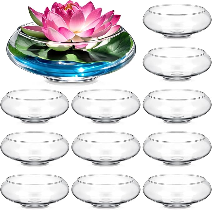 Baderke 12 Pcs Hydroponic Planter Lotus Flower Pot Planter Lotus Bowl Clear Glass Fish Bowl Vase for Planting Indoor Home Decor Water Lily Narcissus Planting Water Lily (7.09in)