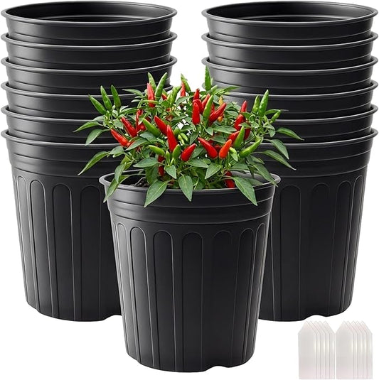 25 Pack 3 Gallon Flexible Plant Nursery Pots Plastic Seedling Starting Pots with Drainage Holes Soft Flower Pots Plant Container with Plant Labels, Black