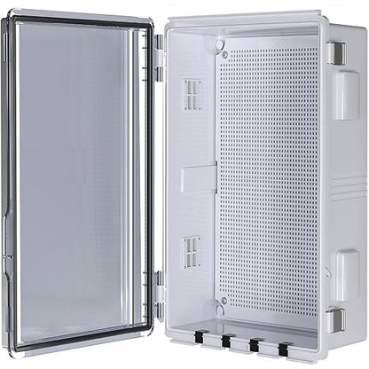 ABS Electrical Junction Box, Ventilated Design, Cable Grommets, IP65 Waterproof Enclosure, Indoor/Outdoor Use with Mounting Panel (Clear Cover, 19.7"x15.7"x7.9")