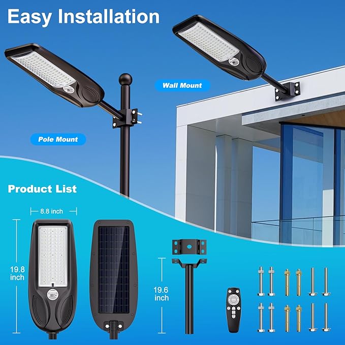 7000W Solar Street Lights Outdoor, Heavy Duty Solar Powered LED Flood Light Outside, Commercial Parking Lot Lighting Dusk to Dawn, 7000K Motion Sensor IP66 Waterproof for Garage,Swimming Pool, Pathway