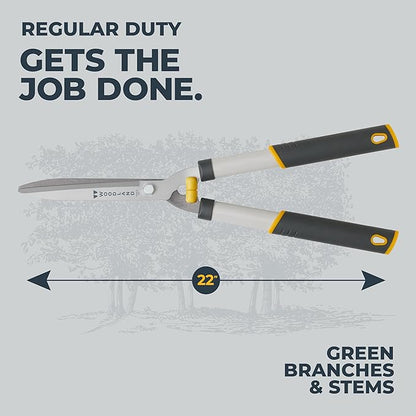 Woodland Tools 22" Regular Duty Hedge Shears - High Carbon Steel Blades, Non-Stick Coating, Cushioned Grips, Shock-Absorbing Bumpers, Manual Hedge Clippers for Shrubs and Bushes
