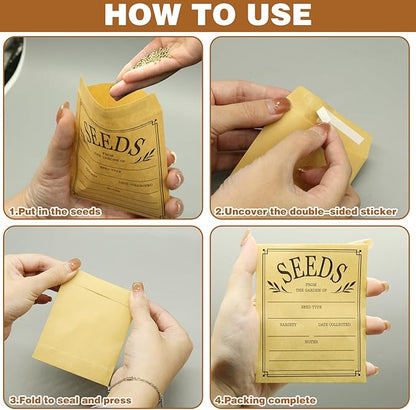 150 Pcs Seed Envelopes, Resealable Seed Packets Envelope Self Adhesive Sealing Seed Saving Envelopes Small Brown Paper Seed Storage Envelopes 3.1x4.7 Inch for Collection of Flower Vegetable Seeds