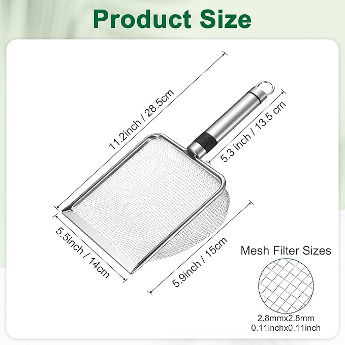 1-Pack Gardening Soil Sifter, 2.8 mm Mesh Stainless Steel Sand Soil Compost Sieve with Stainless Steel Handle for Sand/Dirt/Rock Compost, Screen Potting Scoop [Silver Tone]