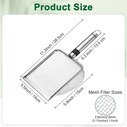 1-Pack Gardening Soil Sifter, 2.8 mm Mesh Stainless Steel Sand Soil Compost Sieve with Stainless Steel Handle for Sand/Dirt/Rock Compost, Screen Potting Scoop [Silver Tone]