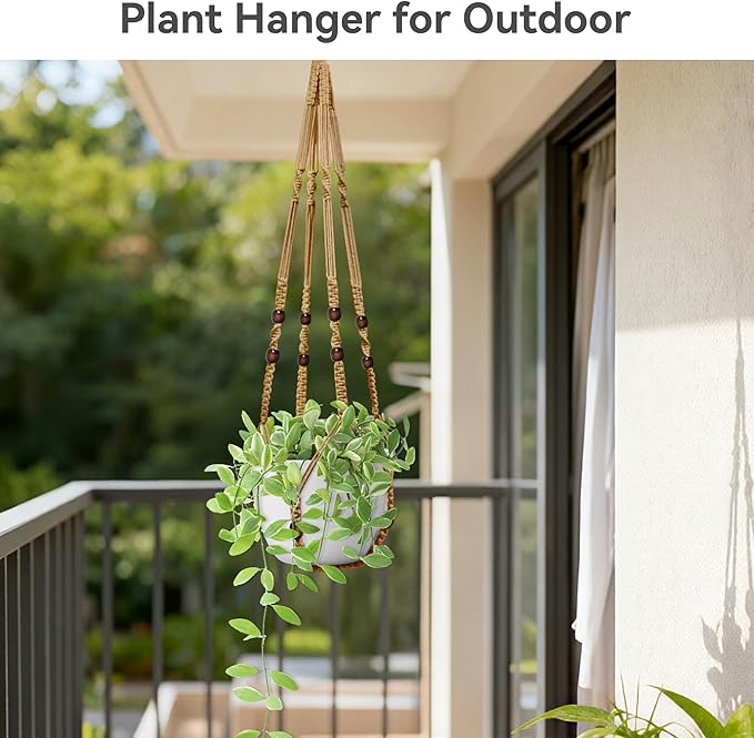 USLAI Macrame Plant Hanger Indoor Outdoor, Fits 4 to 15 Inch Pots, Strong Hanging Planter Holder, Boho Home Decor, 35 Inch, Brown (POTS NOT Included)