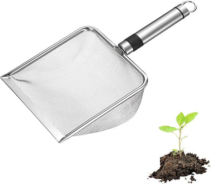 1-Pack Gardening Soil Sifter, 1 mm Mesh Stainless Steel Sand Soil Compost Sieve with Stainless Steel Handle for Sand/Dirt/Rock Compost, Screen Potting Scoop [Silver Tone]