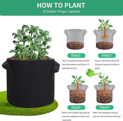10 Gallon Fabric Grow Bags, Black Nonwoven Plant Pots with Handles, 15.7x11.8 Inches, 5 Pack