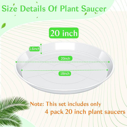 4 Pack Clear Plant Saucer 20 Inch, Durable Plant Drip Trays Saucers for Pots, No Holes Water Catcher Trays for Indoor Outdoor Planter, Sturdy Base Plate(20", Clear)