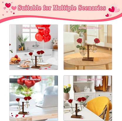 XXXFLOWER Plant Terrarium Wooden Stand, Hydroponic Planter Bulb Glass Metal Swivel Holder Retro Air Plants Water Plants for Home Office Decoration,Gifts for Plant Lover Wife Mom- 2 Love Bulb Vase