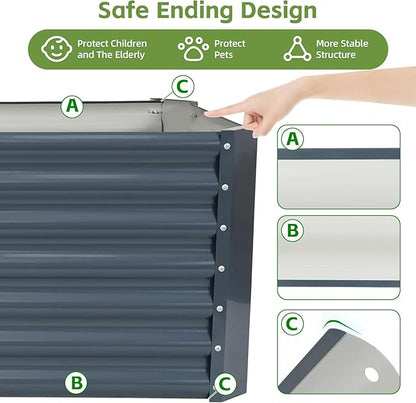 4x2x2ft (2 Pack) Raised Garden Bed - Galvanized Deep Root Planter Boxes Outdoor with Wing Nuts and Safety Edges for Gardening Vegetables, Flowers, Herbs, Succulents - Gray