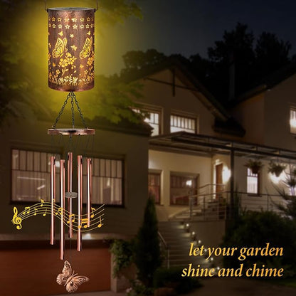 YHmall Butterfly Solar Wind Chimes for Outside, Butterfly Birthday Gifts for Women, Men, Solar Lanterns Windchimes Outdoors, Metal Wind Chime for Home Garden Outdoor Yard Decor