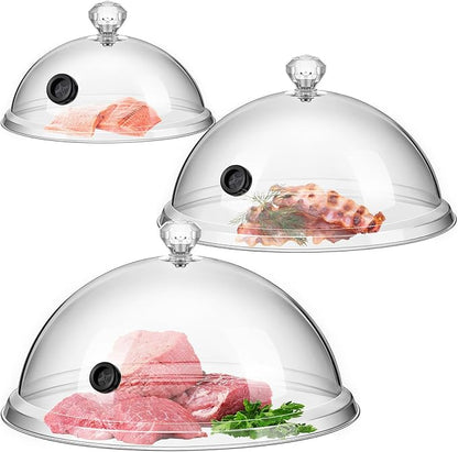 Baderke 3 Pcs Smoking Cloche Dome Cover 6 8 10 Inch Transparent Cocktail Smoker Clear Dome for Gun Smoke Infuser Acrylic Cocktail Lid Accessory for Smoker Infusion Food Drink Plates Bowls and Glass