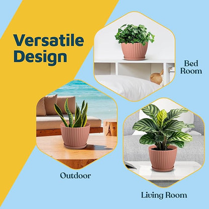 Pink 6-Inch Plant Pots with Drainage & Saucers 24 Pack, Indoor & Outdoor Planters for Houseplants, Herbs, and Flowers, Durable & Weatherproof Material, Stackable, Lightweight, Minimalist Design