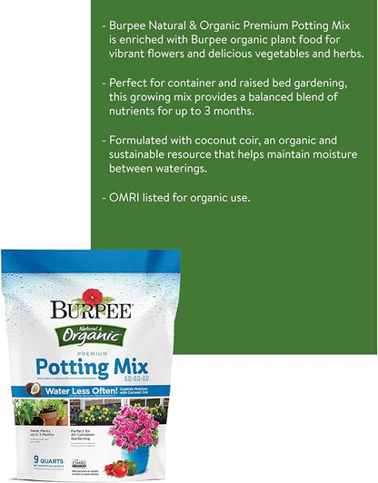 Burpee SuperSeed Seed Starting Tray | 16 XL Cell | Reusable & Dishwasher Safe &, 9 Quarts | Premium Organic Potting Natural Soil Mix Food Ideal for Container Garden-Vegetabl