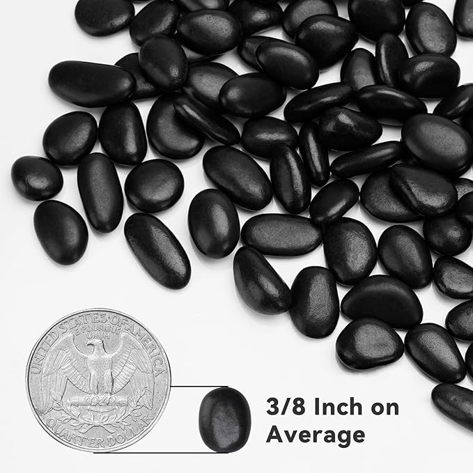 Onlyfire 2 lb Black Polished Pebbles, 3/8" Natural Decorative River Rocks for Plants, Vases, Aquarium, Succulents and Outdoor Garden Landscaping