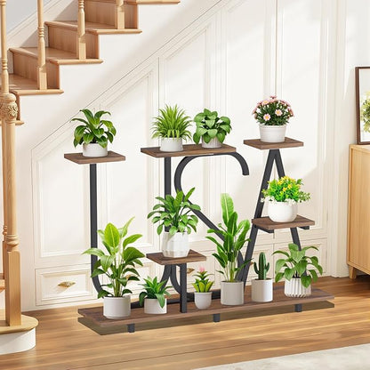 Plant Stand Indoor with Grow Lights - Enlarged 6 Tiered Plant Shelf with Grow Light, 32" USA-Shaped Plant Stand Holds 12 POTS Indoor Plants, Metal Plant Shelf for Home, Living Room, Patio
