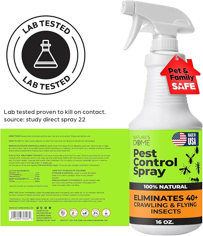 Nature's Dome Pest Killer Starter Kit | Makes 48 Oz Total (3X 16 Oz Bottles) | Plant-Based Ant Killer, Roach Killer, Spider & Fly Spray for Indoor/Outdoor | Child & Pet Safe Essential Oil Formula