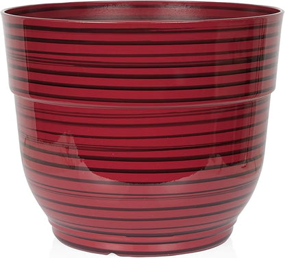 Alpine Corporation TWM120RD Indoor/Outdoor 13" Round Striped Planter, Glossy Planter with Drainage Hole and Plug, Red