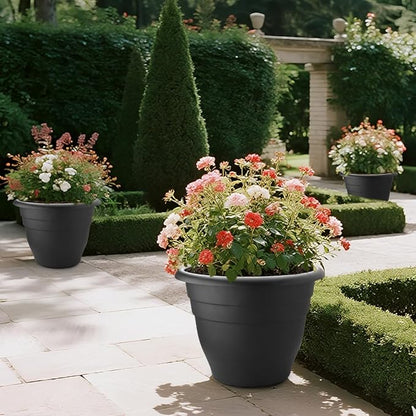3 Pack 20 Inch Large Plant Pots for Outdoor,Heavy Duty Extra Large Deep Garden Planter with Drainage Holes,Sturdy Textured Black Flower Pot for Trees,Shrubs,Patio,Lawn
