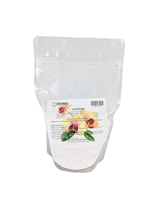 Greenway Biotech, Inc. Gypsum Powder Calcium Sulfate to Improves Soil Drainage & Soil Water Relations- 100% Water Soluble Contains 97% Calcium Sulfate Dihydrate, 22.5% Calcium, & 18% Sulfur (1 Pound)