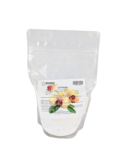 Greenway Biotech, Inc. Gypsum Powder Calcium Sulfate to Improves Soil Drainage & Soil Water Relations- 100% Water Soluble Contains 97% Calcium Sulfate Dihydrate, 22.5% Calcium, & 18% Sulfur (1 Pound)