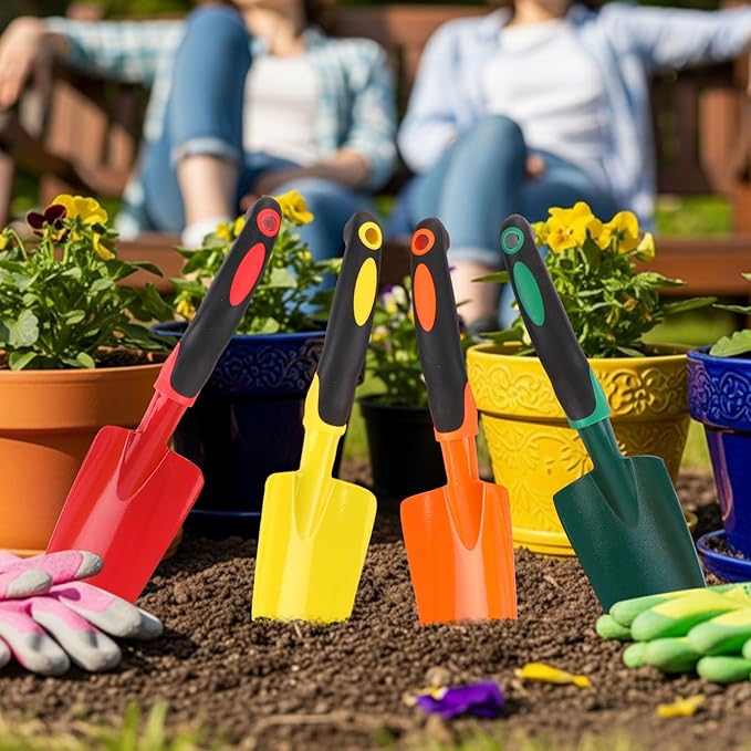 12 Pcs Garden Shovel Aluminum Alloy Heavy Duty Trowel Small Digging Shovels Metal Hand Trowel Spade with Soft Handle for Garden Lawn Yard Planting Tool (Wide Shovel,Multicolor)