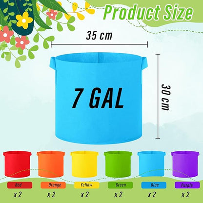 12 Pcs Multicolor Plant Grow Bags Large Grow Bags Fabric Planter Thickened Non Woven Fabric Pots with Handles for Indoor Outdoor Garden Planting Seeds Flower, 6 Colors (7 Gallon)
