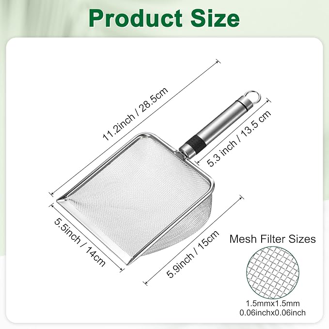 1-Pack Gardening Soil Sifter, 1.5 mm Mesh Stainless Steel Sand Soil Compost Sieve with Stainless Steel Handle for Sand/Dirt/Rock Compost, Screen Potting Scoop [Silver Tone]