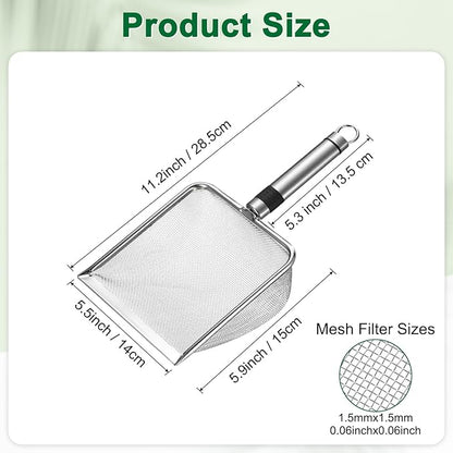 1-Pack Gardening Soil Sifter, 1.5 mm Mesh Stainless Steel Sand Soil Compost Sieve with Stainless Steel Handle for Sand/Dirt/Rock Compost, Screen Potting Scoop [Silver Tone]