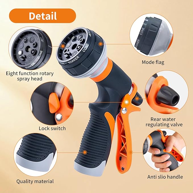Garden Hose Nozzle Sprayer,Water Hose Sprayer with 8 Adjustable Spraying Modes,2 Pack High Pressure Nozzle Sprayer,Leak Proof Hand Sprayer for Watering Plants, Car and Pet Washing