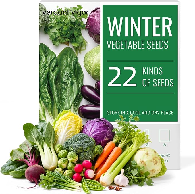 22 Winter Seeds Variety Pack for Planting, Over 10,000 Vegetable Seeds, USA Grown, Heirloom, Non-GMO, for Indoor Outdoor Gardening, Lettuce, Kale, Kohlrabi, Broccoli, Spinach, Carrot and More