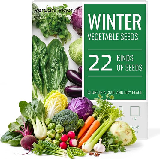 22 Winter Seeds Variety Pack for Planting, Over 10,000 Vegetable Seeds, USA Grown, Heirloom, Non-GMO, for Indoor Outdoor Gardening, Lettuce, Kale, Kohlrabi, Broccoli, Spinach, Carrot and More