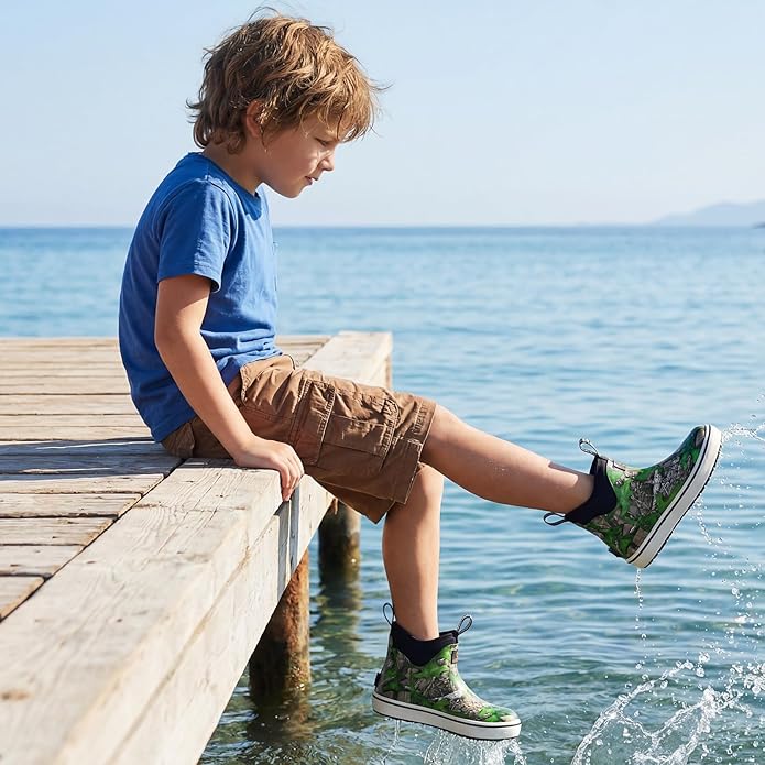 HISEA Kids Easy-On Rain Boots for Boys and Girls, Warm Waterproof Insulated Deck Boots Non-Slip Rubber Ankle Boots