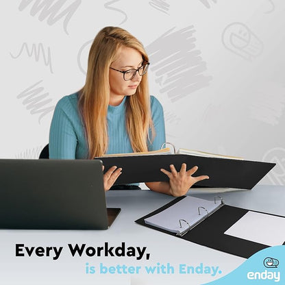 2 Inch 3 Ring Binder 2” Black, Slant D-Ring 2 in Binder Clear View Cover with 2 Inside Pockets, Heavy Duty Colored School Supplies Office and Home Binders – by Enday