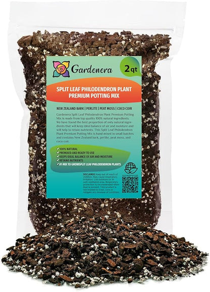 Organic Split Leaf Philodendron Soil Mix - Expertly Formulated for Strong Roots and Aeration by Gardenera - 2 Quart