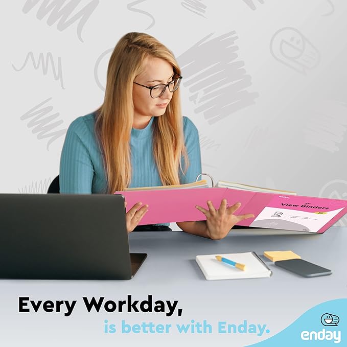 2 Inch 3 Ring Binder 2” Pink, Slant D-Ring 2 in Binder Clear View Cover with 2 Inside Pockets, Heavy Duty Colored School Supplies Office and Home Binders – by Enday