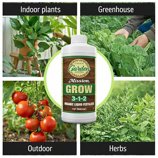 Urban Garden Outfitters Mission Fertilizer Grow 3-1-2 Organic Liquid Plant Fertilizer-All-Purpose, Fish-Based Nutrient Boost for Healthy Growth, Indoor & Outdoor, Gallon