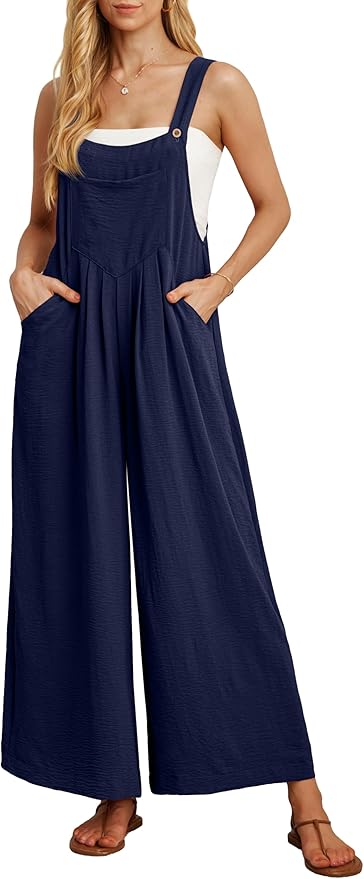 IWOLLENCE Women's Summer Jumpsuits Boho Wide Leg Overalls Casual Loose Rompers with Pockets 2025