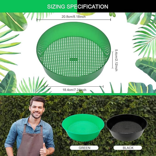 2 Pcs Round Garden Soil Sieve Pan Sand Sifter Set for Sieve Work of Small Gravel, Soil, Sand
