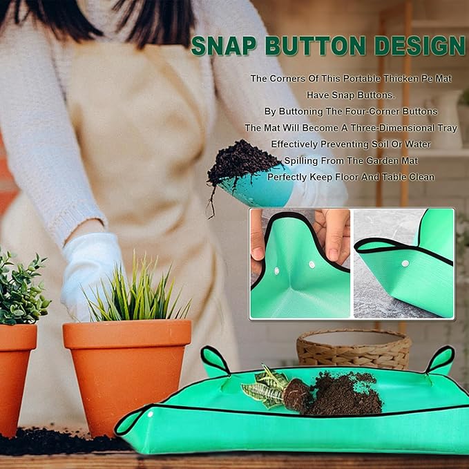 Plant Repotting Mat Waterproof Gardening Mat Plant Transplanting Potting Tray for Indoor Succulent Potting Tarp Portable Thicken PE Mat Garden Work Cloth Bonsai Tools (30"x 40")
